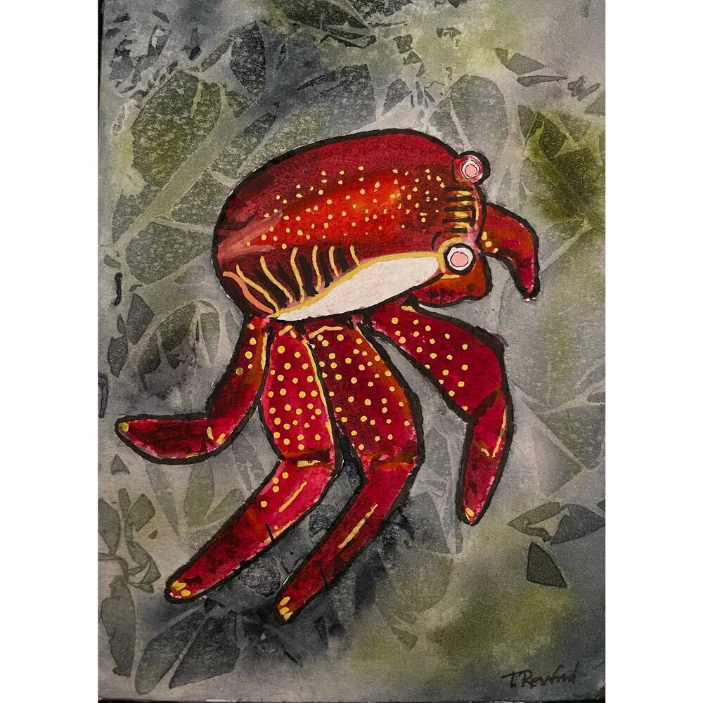 Hand painted watercolor original painting crab 5x7”